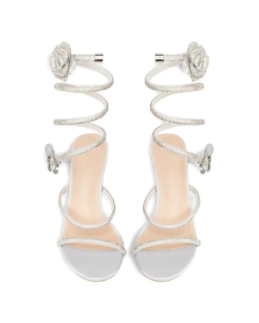 Twentyfourhaitch White Crystal-Embellished Floral-Appliqué Sandals