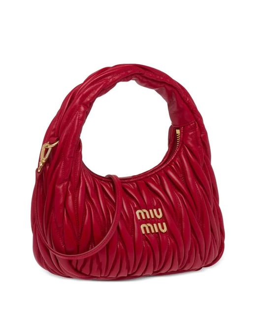 Miu Miu Red Mini Wander Matelassé Shoulder Bag