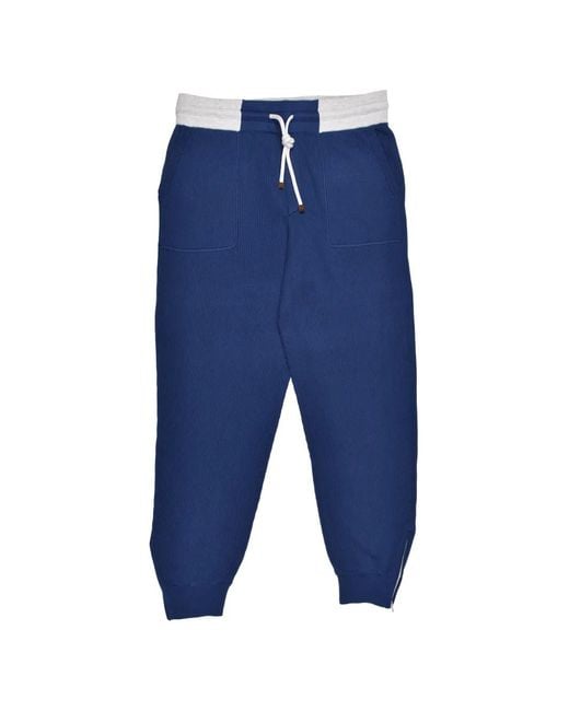 Brunello Cucinelli Blue Drawstring-Waist Track Pants for men