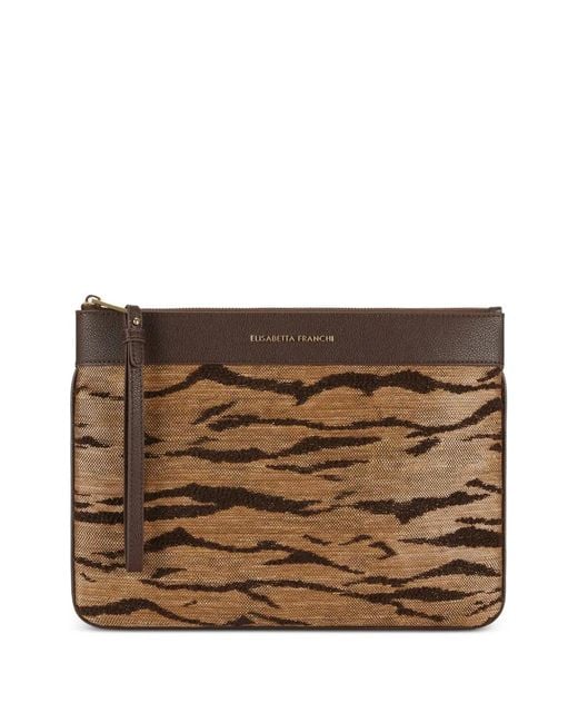 Elisabetta Franchi Brown Tiger-Stripe Clutch Bags