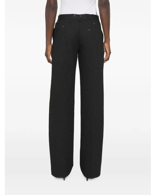 ERMANNO FIRENZE Black Sequin-Embellished Pinstriped Trousers