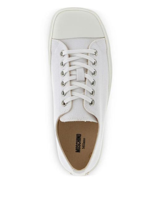 Moschino White Edge Square-Toe Canvas Sneakers for men
