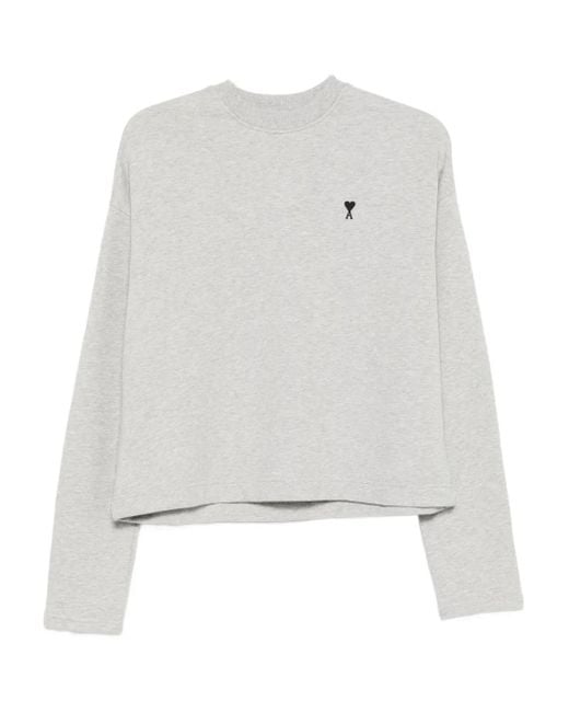 AMI White Embroidered-Logo T-Shirt