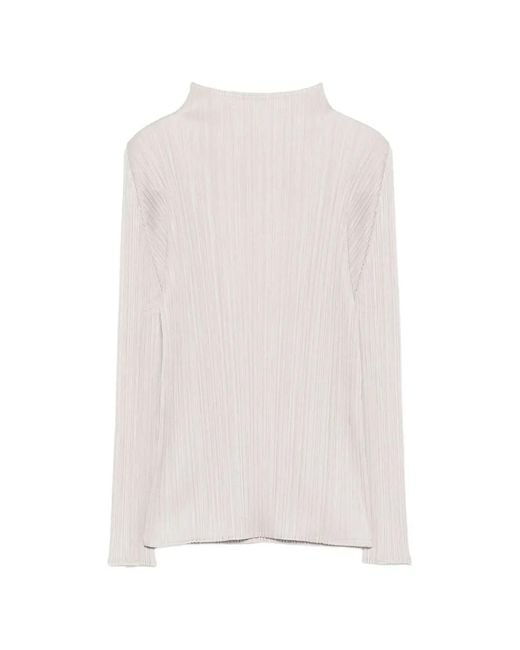 Pleats Please Issey Miyake White Pleats Please Long-Sleeve Blouse