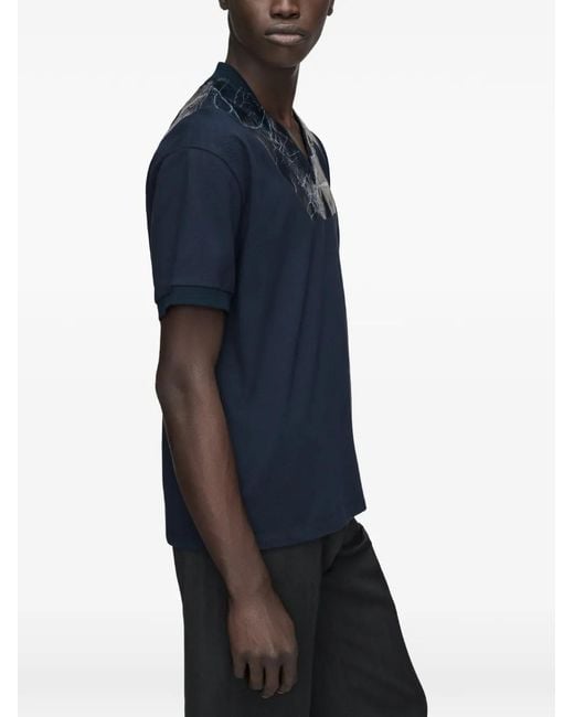 Maison Margiela Blue Tape-Detail V-Neck Polo Shirt for men