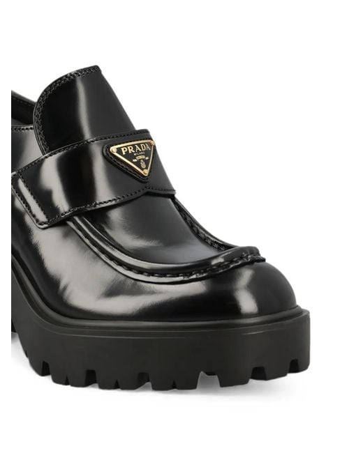 Prada Black Triangle-Logo Leather Ankle Boots
