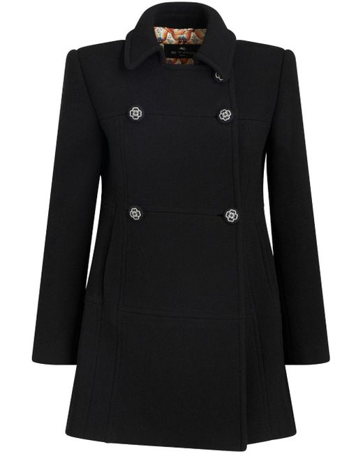 Etro Black Double-breast Wool Coat