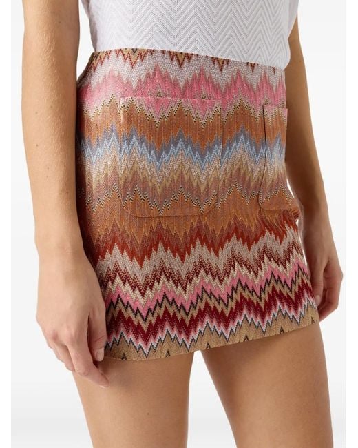 Missoni Pink Patch-Pocket Zigzag-Pattern Mini Skirt
