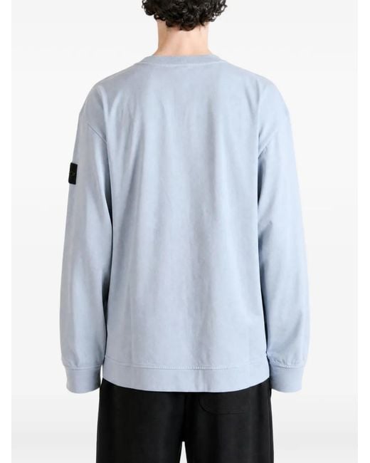 Stone Island Blue Sweat 6100057 En Jersey De Coton Biologique Épais for men