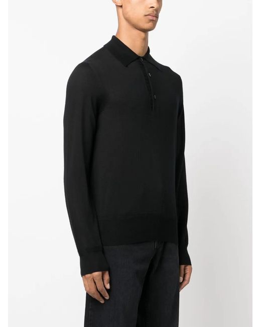 Tom Ford Black Long-Sleeve Knitted Polo Shirt for men