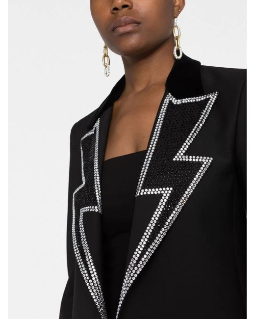 Philipp Plein Black Rhinestone Cropped Blazer