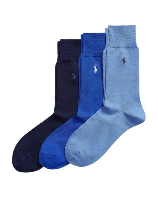 Polo Ralph Lauren Blue Ribbed Embroidered Socks (Pack Of Three) for men