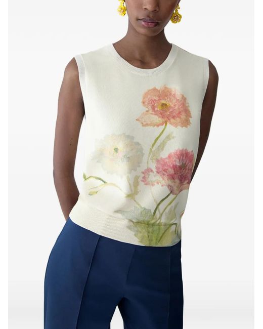 Carolina Herrera White Poppy-Print Tank