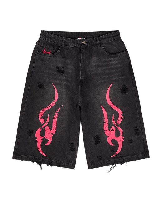 Chew Forever Black Graphic Distressed Shorts for men