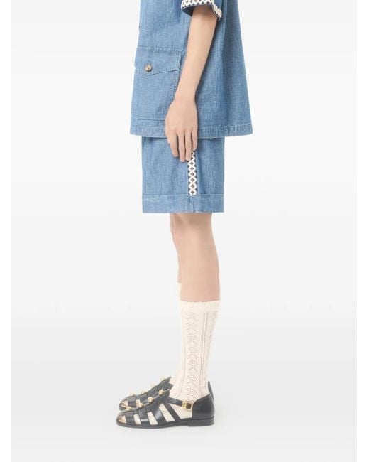 Valentino Garavani Blue Crochet-Detail Denim Shorts for men