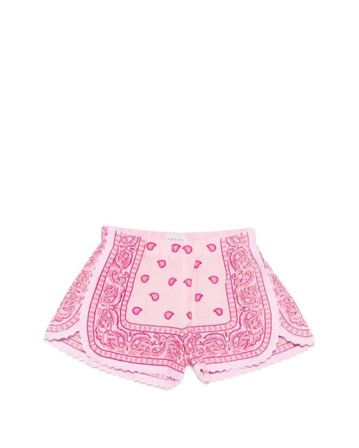 ORSINA Pink Bandana-Print Embroidered Mini Shorts
