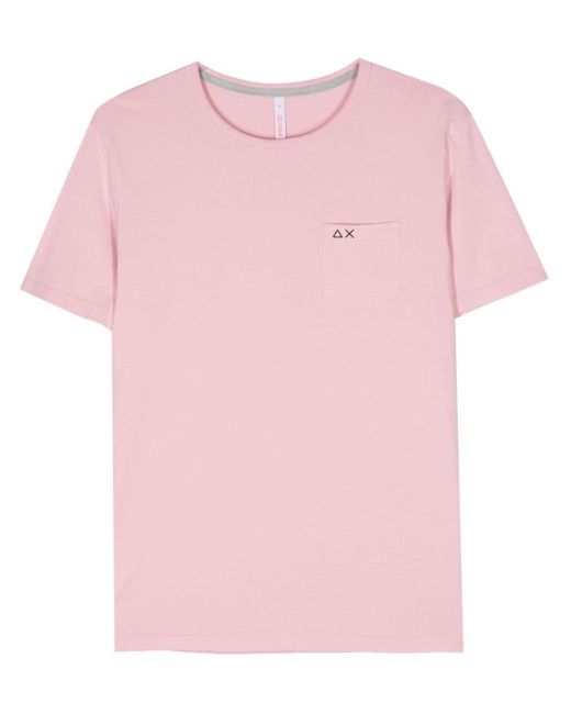 Sun 68 Pink Logo-embroidered T-shirt for men