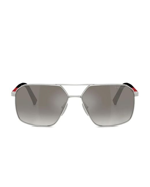 Prada Linea Rossa Gray Geometric-Frame Sunglasses for men