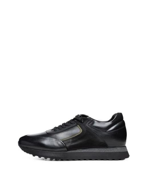Poche Paris Black Panelled Lace-Up Sneakers for men