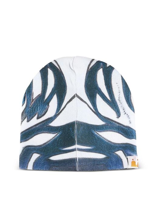 PDF CHANNEL Blue Mask-Print Beanie for men