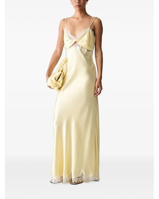 Bardot Yellow Lace-Trim Twisted-Front Maxi Dress