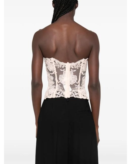 Ermanno Scervino Pink Floral-Lace Strapless Top