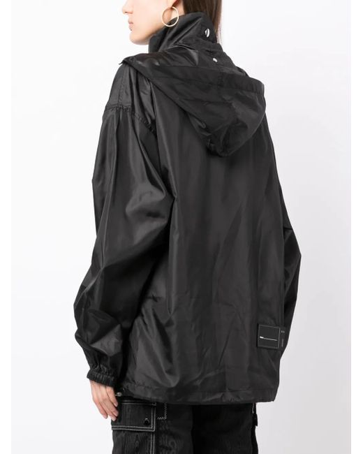 we11done Black Logo-Print Hooded Jacket