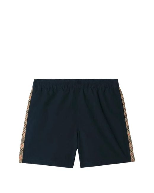 Burberry Blue Check Trim Swim Shorts for men