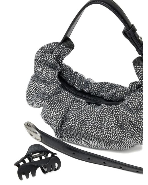 DIESEL Gray Kleine Grab-D Schultertasche Mit Knitteroptik
