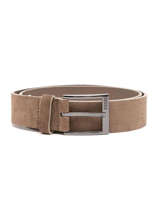 Engraved-logo leather belt Boss de hombre de color Brown