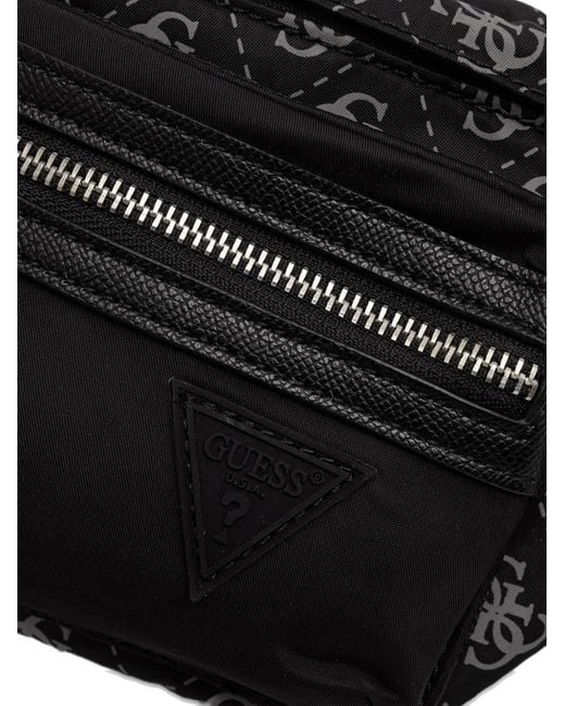Guess Black Monogram-Print Logo-Patch Belt Bag for men