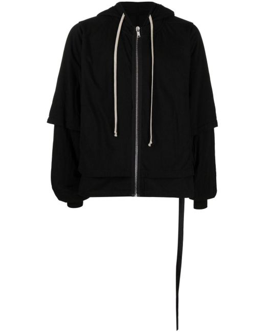 Rick Owens Black Zipped Double-layer Cotton Hoodie for men