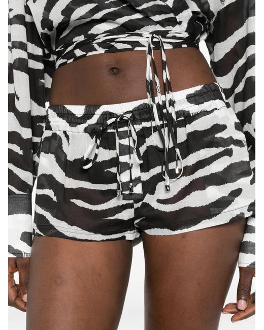The Attico White Zebra-Pattern Drawstring Shorts