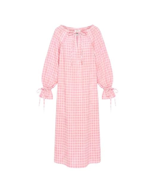 Sleeper Pink Cha-Cha Gingham Maxi Linen Dress