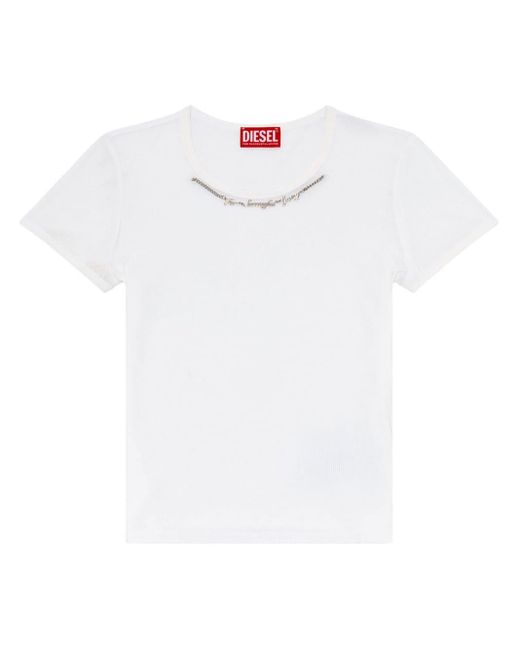 DIESEL White T-Matic T-Shirt mit Kettenverzierung