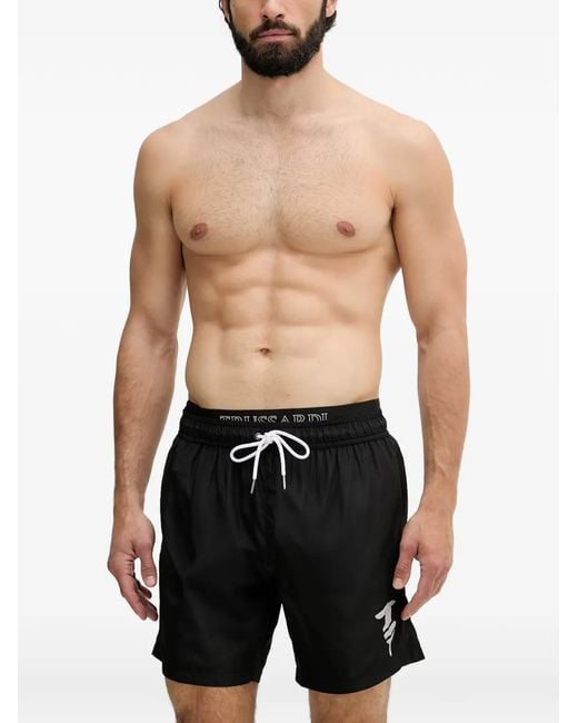 Trussardi Black Logo-Print Drawstring Swim Shorts for men