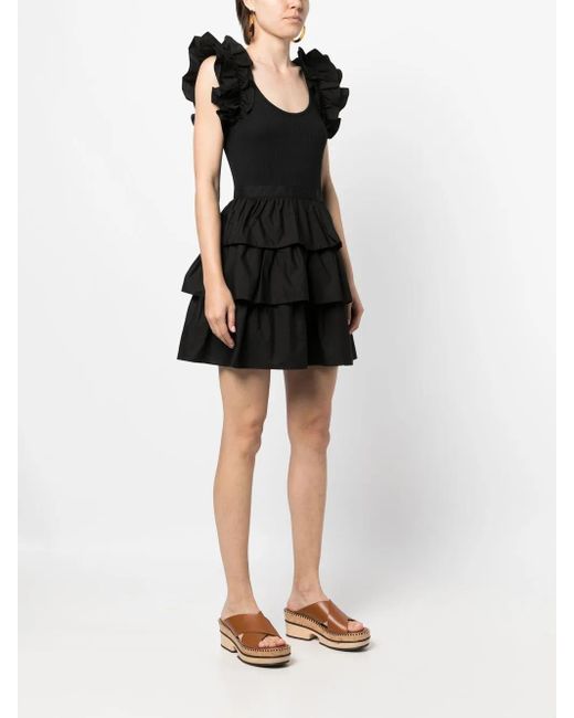 Ulla Johnson Black Ruffle-Trim T-Shirt Dress
