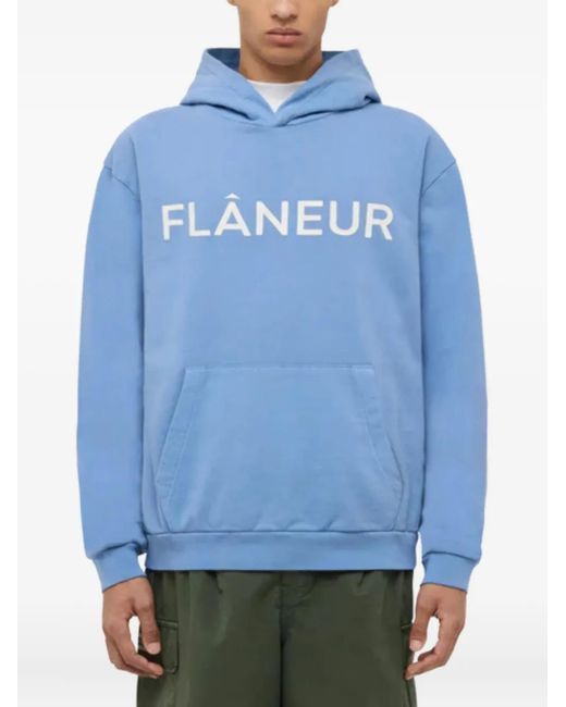 flâneur Blue Logo-Print Hoodie for men