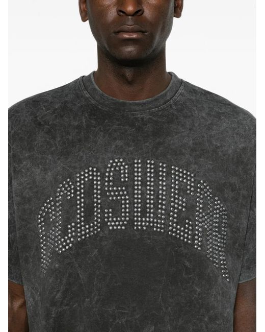 Gcds Black Stud-Embellished Acid-Wash T-Shirt for men
