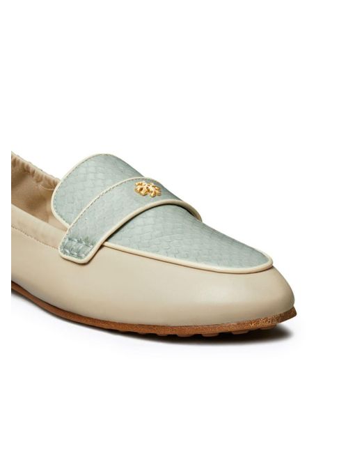 Tory Burch White Logo-plaque Leather Loafers