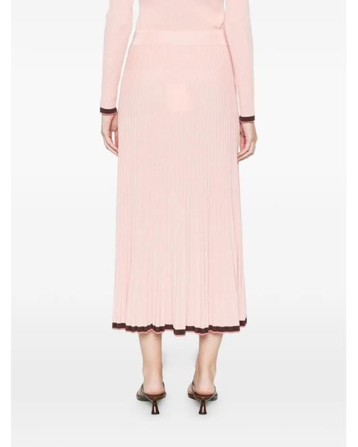 Zimmermann Pink Contrast Rib Midi Skirt