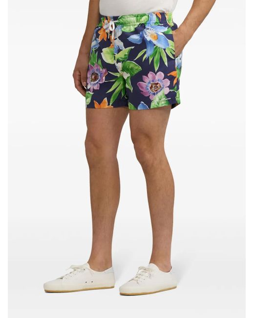 Ralph Lauren Green Floral-Print Swim Shorts for men