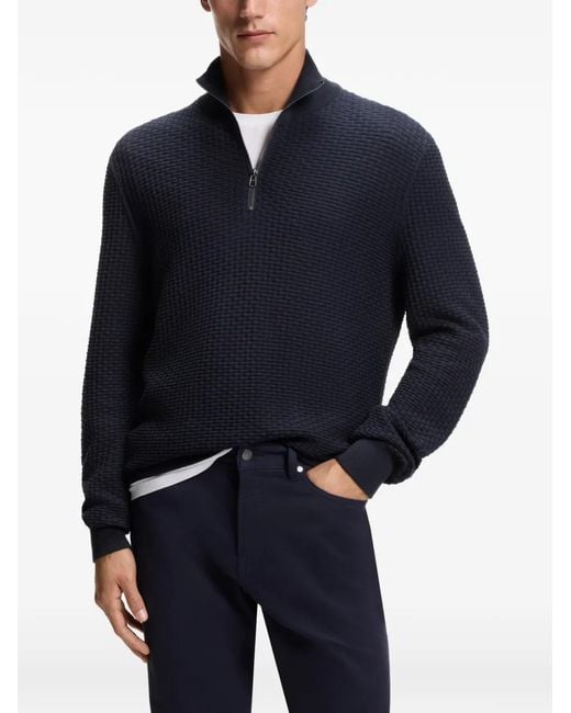 Boss Blue Half-Zip Sweater for men