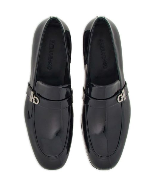 Ferragamo Black Gancini Patent-leather Loafers for men