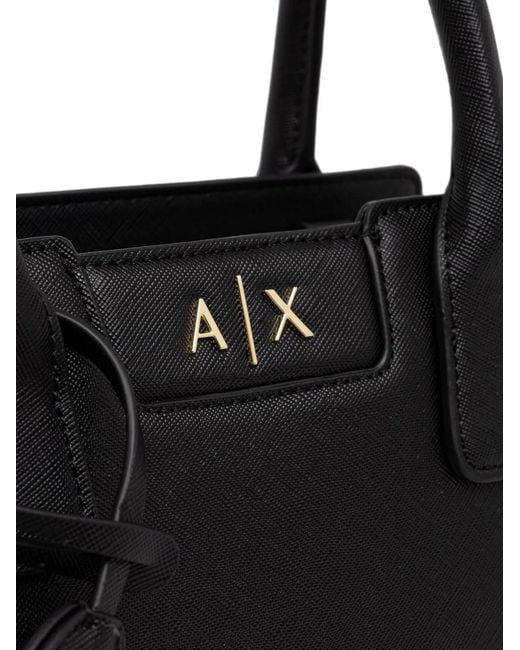ARMANI EXCHANGE Black Logo-Plaque Tote Bag