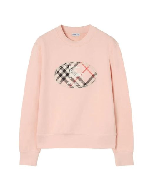 Burberry Pink Check Knight Stamp Cotton Sweatshirt