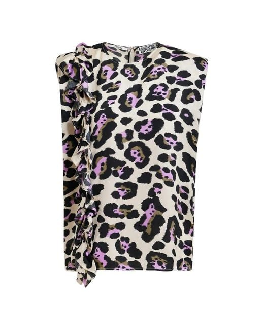 Essentiel Antwerp Black Ruffle-Detail Leopard-Print Blouse