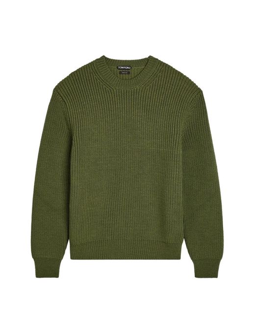 Tom Ford Green Ribbed-Knit Crew-Neck Sweater for men