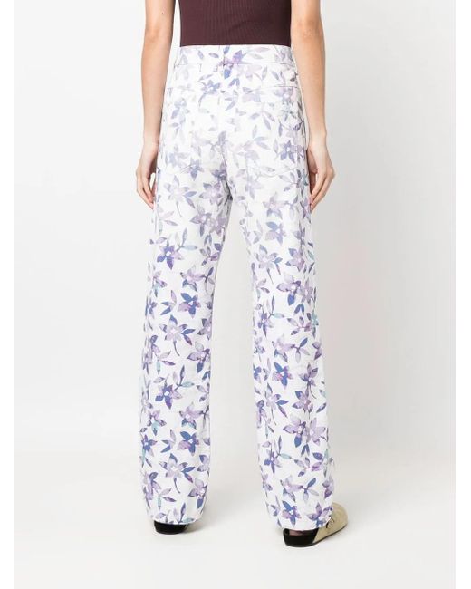 Isabel Marant Blue Floral-print Straight-leg Trousers