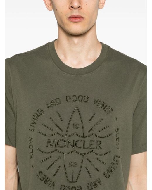 T-shirt con ricamo di Moncler in Green da Uomo